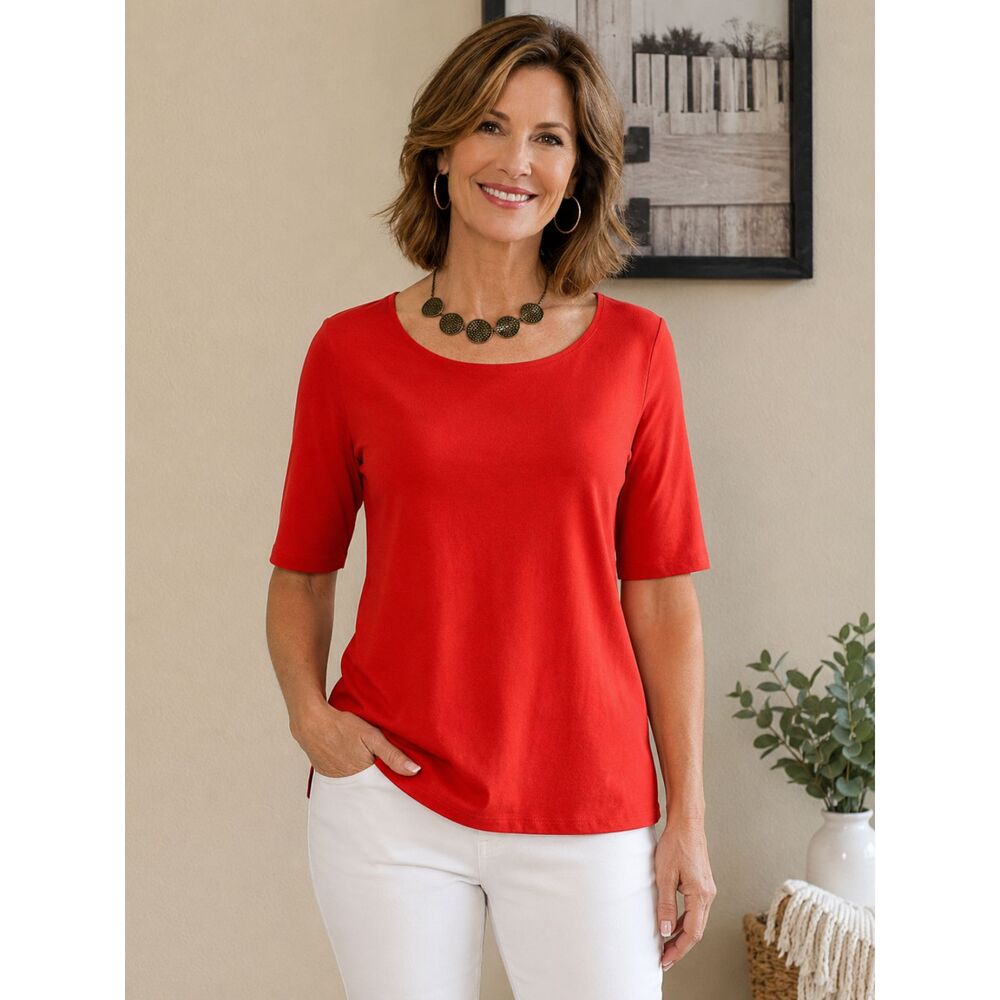 Chico’s Orange/Red Pima Cotton Ultimate Tee Short Sleeve Top Size Large (2)